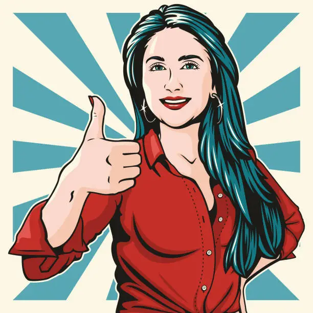 Vector illustration of Pop art Woman Giving Thumbs Up