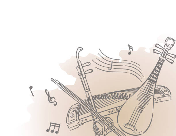 ilustrações de stock, clip art, desenhos animados e ícones de music themed background with chinese musical instruments. - erhu