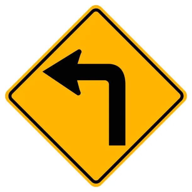 Vector illustration of Warning signs Sharp curve to left on white background