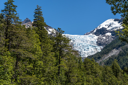 A view of the Hole-In-The-Wall glacier as seen from the Taku Glacier Lodge near Juneau, Alaska