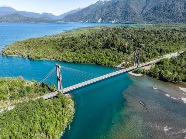 Yelcho bridge on Carretera Austral in the Chilean Patagonia stock photo