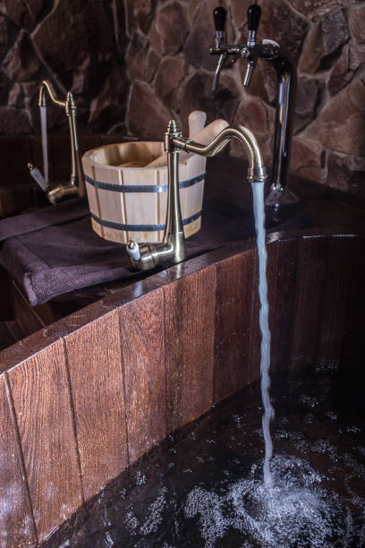 istock Wooden bath accessories in the sauna 1221273575