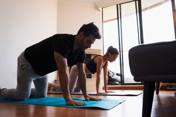 istock Couple doing sports together during quarantine 1221276876