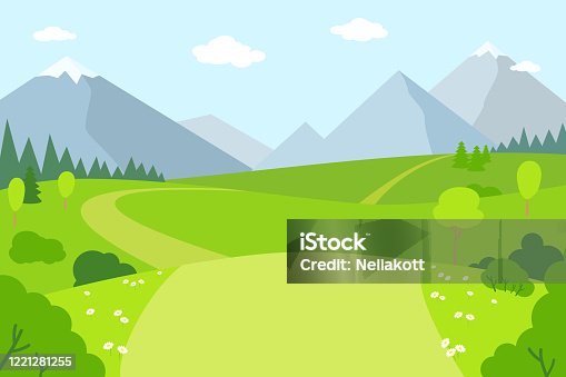 istock Mountain landscape nature rural flat style vector 1221281255