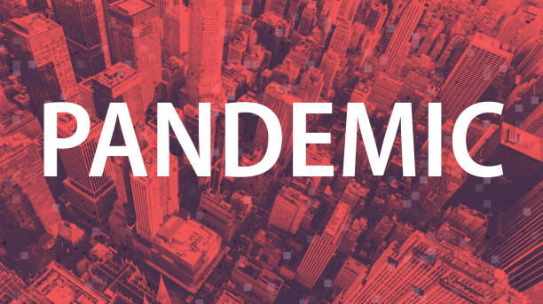 istock Coronavirus pandemic theme with aerial cityscape 1221282285