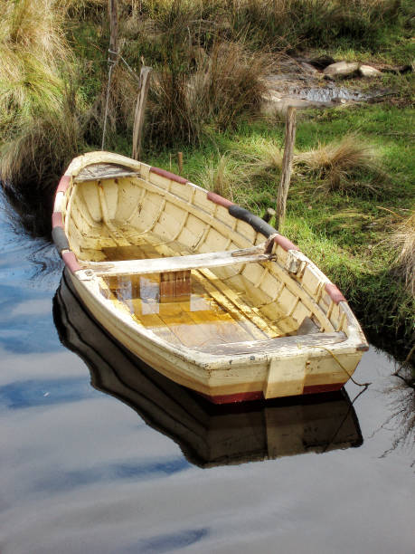 istock Old timber dinghy tied up at a small inlet in Strahan Harbour 1221283722