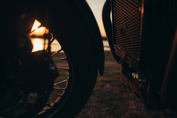 istock vintage Motorcycle detail with sunset light background 1221286027