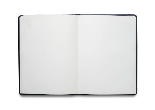 istock Top view above of open blank notebook for taking notes meeting isolated on white background for design a mockup. Education and business concept. flat lay 1221286149