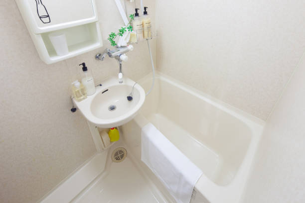istock bathroom with shower and bathtub 1221290358