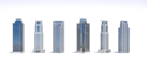 istock Set of different skyscraper buildings isolated on white. 3d illustration 1221291015