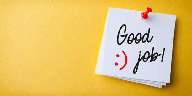 istock White Sticky Note With Good Job And Red Push Pin On Yellow Background 1221291278