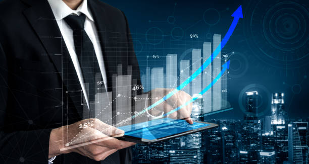 istock Double Exposure Image of Business Profit Growth 1221296207