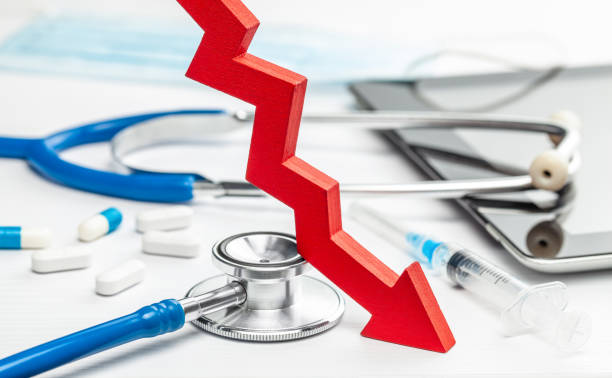 Red down arrow and medical devices