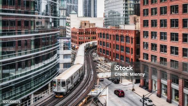 Chicago Cta Elevated Train Panorama Urban Railroad Stock Photo - Download Image Now - Chicago - Illinois, USA, Train - Vehicle