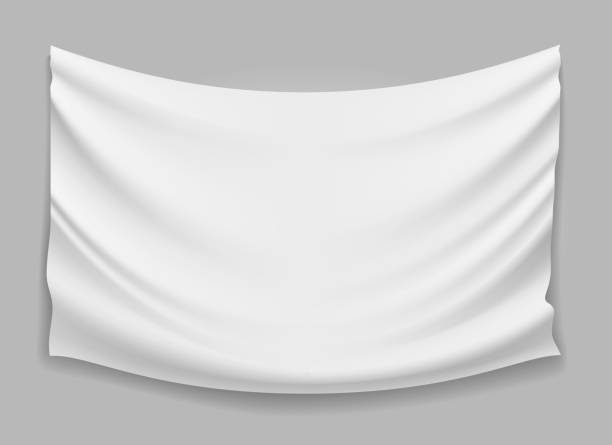 Blank white fabric flag banner Blank white folded fabric flag banner. Vector rippled cloth texture sheet isolated, whiteness hanging cotton textile canvas graphics image hanging fabric stock illustrations