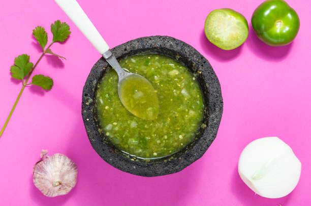 istock Raw salsa verde ingredients, Mexican food, green sauce 1221304433