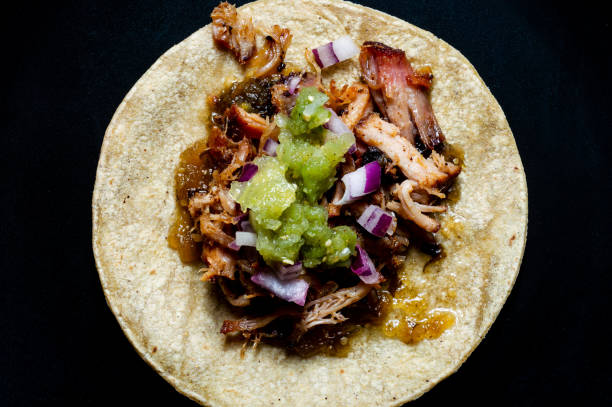 istock Carnitas tacos with raw salsa verde, Mexican food 1221304464