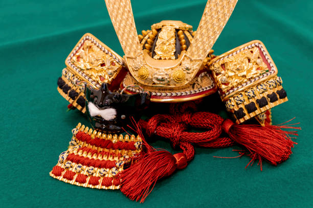 istock Helmet and visor of Japanese warrior doll 1221305198