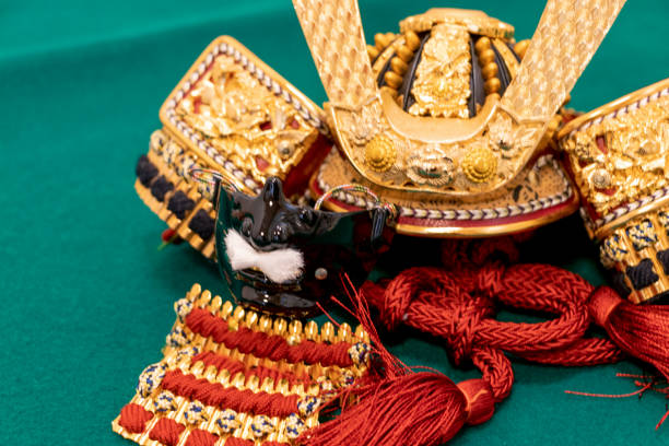 istock Helmet and visor of Japanese warrior doll 1221305225