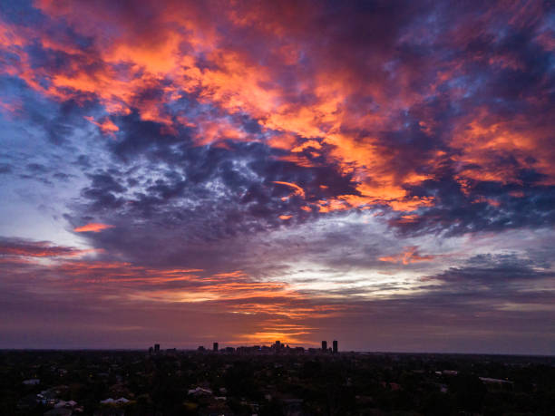 istock Cityscape: Fiery sunset over Adelaide CBD from the eastern suburbs 1221309149