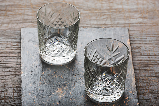 Old-fashioned glasses for alcoholic drinks