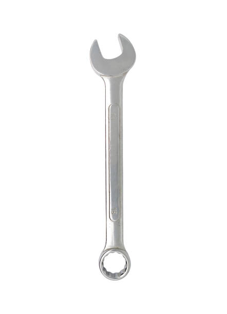 istock Closeup of a silver wrench isolated on white background. 1221311362