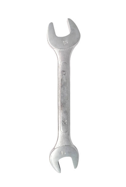 istock Closeup of a silver wrench isolated on white background. 1221311363