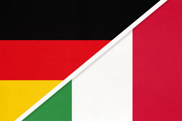 istock Federal Republic of Germany vs Italy, symbol of two national flags. Relationship between european countries. 1221312722