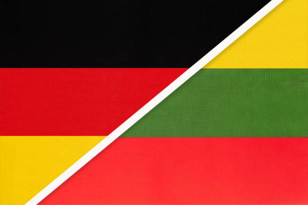 istock Federal Republic of Germany vs Lithuania, symbol of two national flags. Relationship between european countries. 1221312774
