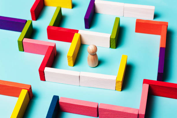 istock Concept of man in maze, business strategy, search for analytics ideas, solutions 1221314740