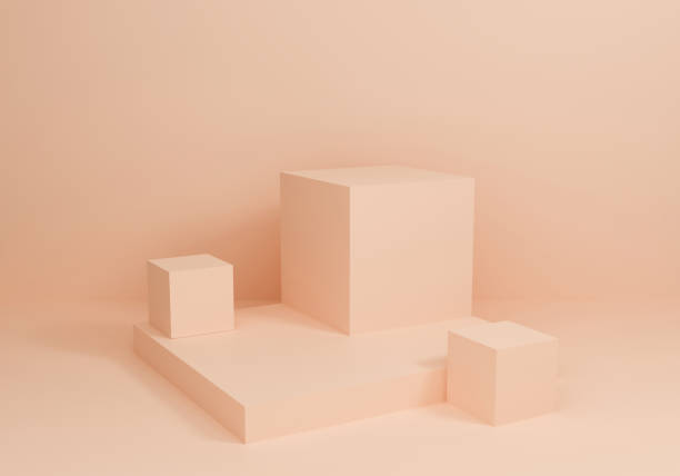 3d rendering for product on website. Abstract cosmetics background texture with geometric shape. Minimal mockup with beige display podium scene. Empty showcase for advertising banner.