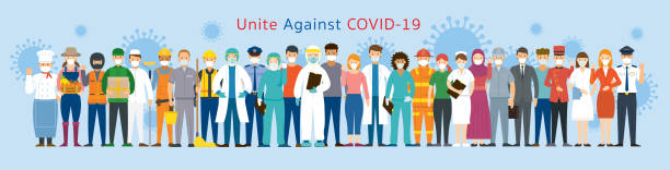 Group of People Multinational Wearing Face Mask United to Prevent Covid-19, Coronavirus Disease togetherness covid stock illustrations