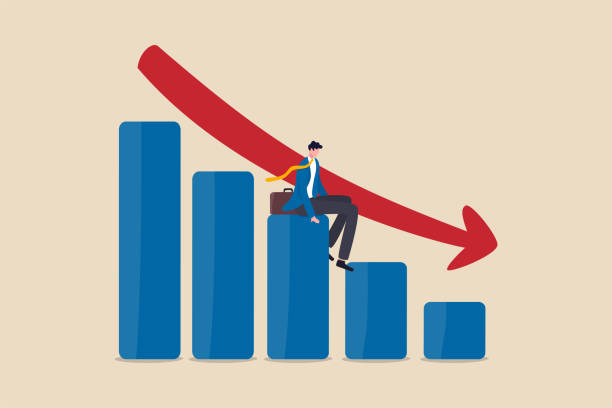 Economic recession, financial crisis or stock market crash due to COVID-19 Coronavirus pandemic concept, unemployed businessman investor or business owner sitting on falling down bar graph, red arrow. Economic recession, financial crisis or stock market crash due to COVID-19 Coronavirus pandemic concept, unemployed businessman investor or business owner sitting on falling down bar graph, red arrow. unemployment stock illustrations