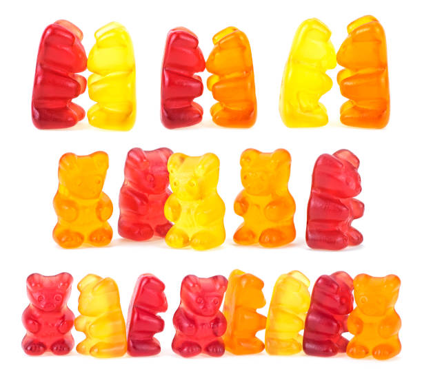 istock Multicolored jelly bears candy isolated on a white background. Jelly Bean. Set of different candies. 1221320642