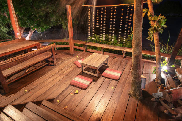 istock Tropical idyllic beach bar at night 1221320893