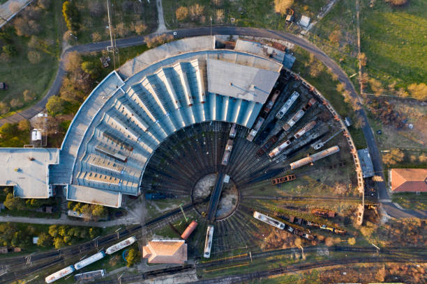 istock Industrial conceptual scene with trains. Top view. 1221321829