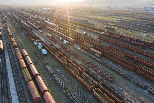 istock Industrial conceptual scene with trains. Top view. 1221322072