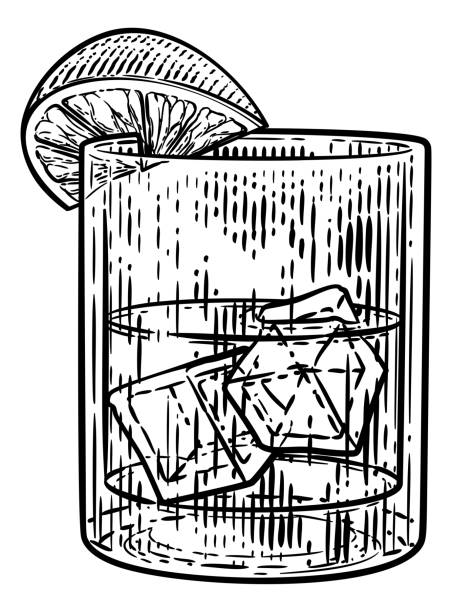 ilustrações de stock, clip art, desenhos animados e ícones de cocktail drink in glass with ice and lemon or lime - whisky ice cube glass alcohol