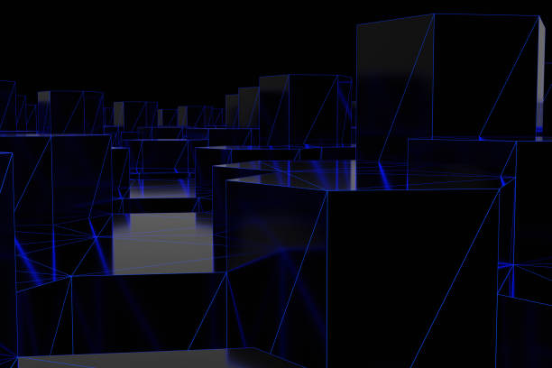 istock Abstract futuristic low poly background from black hexagons with a luminous blue grid. Minimalist Black 3D rendering 1221328308