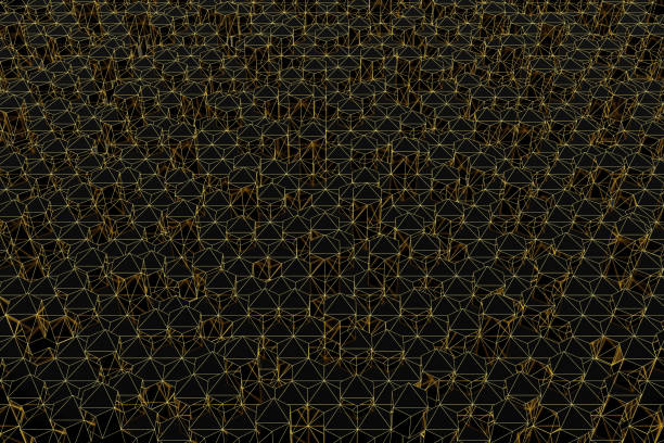 istock Abstract futuristic low poly background from black triangles with a luminous gold grid. Minimalist Black 3D rendering 1221328314
