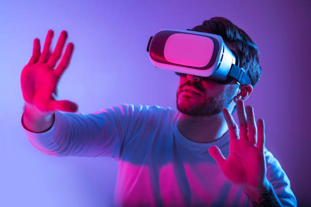 istock Hi-tech entertainment. Man in virtual reality glasses. 1221328960