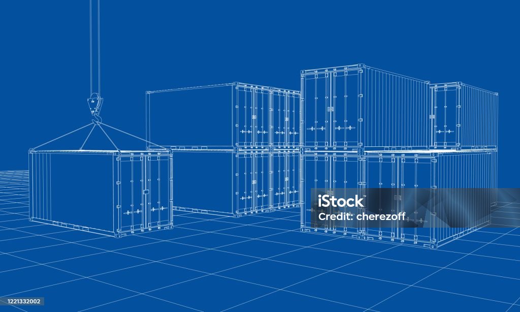Wire Frame Containers Cargo Containers Wireframe Style Stock Illustration - Download Image ...