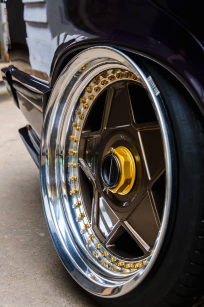 istock Exclusive tuned car disk close-up. Tuned disk on a sports car for drifting. 1221333549