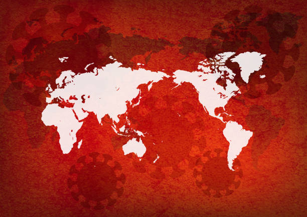 istock Viral Images Around the World - Red World Map Background 1221334148