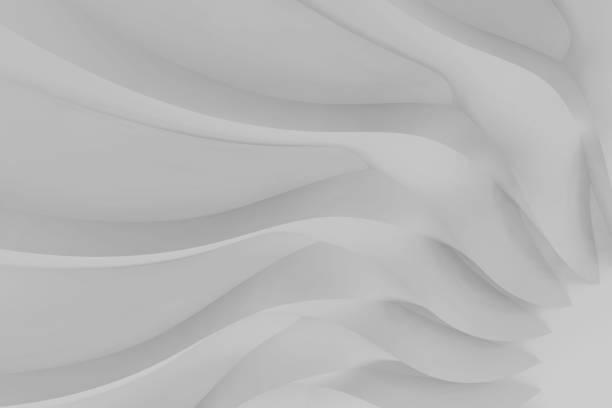 istock Modern abstract parametric three-dimensional background of a set of wavy white three-dimensional petals converging in a cent. 3D illustration 1221334159