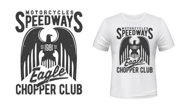 ilustrações, clipart, desenhos animados e ícones de t-shirt esportiva de corrida de motocicleta estampa com águia - artificial wing wing eagle bird