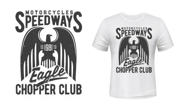 Vector illustration of Motorcycle racing sport t-shirt print with eagle