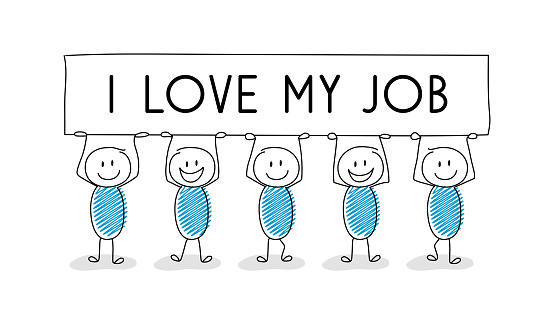 Cartoon People Holding Banner With I Love My Job Text Vector Stock  Illustration - Download Image Now - iStock
