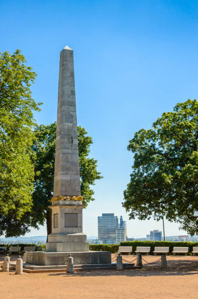 istock Obelisk v Denisovych sadech, a city park with a city viewpoint. 1221338281