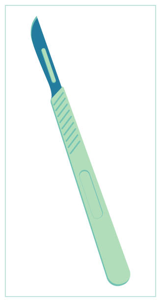 Vector flat illustration with scalpel icon, medical equipment. For web, logo, app, UI. Isolated on white Vector flat illustration with scalpel icon, medical equipment. Stylized drawing for your web site design, logo, app, UI. Isolated stock illustration on white background. knife wound illustrations stock illustrations